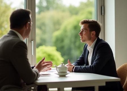 Business professional enjoying a cup of tea during a meeting